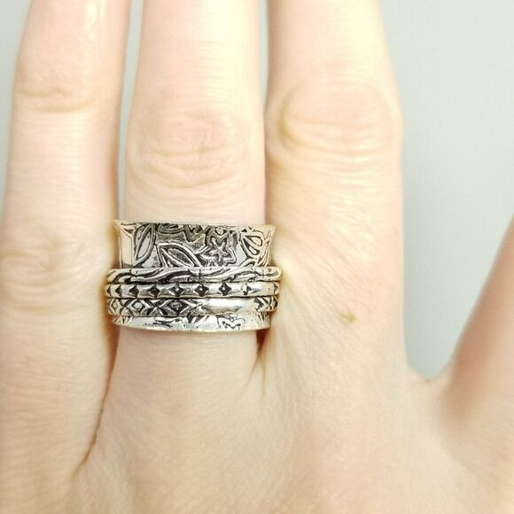 Vintage Wide Spinner Fidget ADHD Ring, Size 6 Band, 3/8 Inch Wide, Estate - Picture 2 of 7